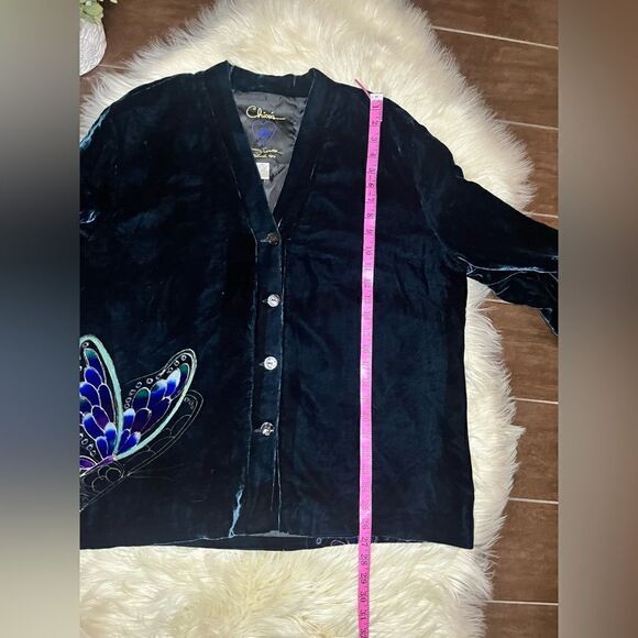 Chico’s deep navy w/ butterfly silk/velour shacket sz 3/XL - Picture 7 of 8